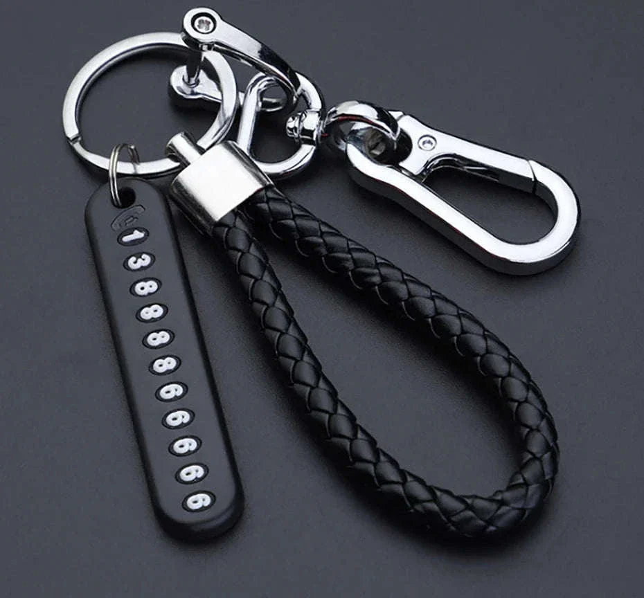 Car Key Ring with Phone Number Plate and Braided Rope - Image 12
