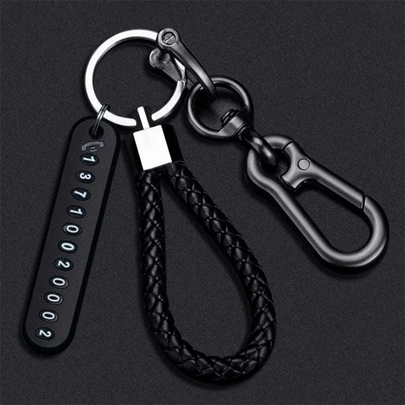 Car Key Ring with Phone Number Plate and Braided Rope - Image 13