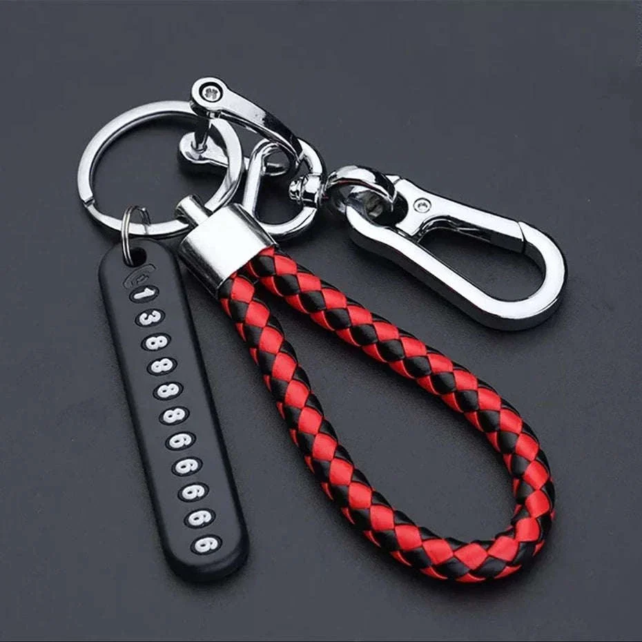 Car Key Ring with Phone Number Plate and Braided Rope - Image 14