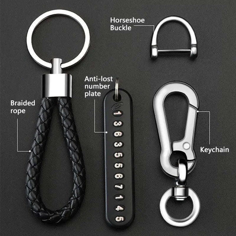 Car Key Ring with Phone Number Plate and Braided Rope - Image 4
