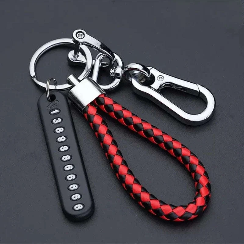 Car Key Ring with Phone Number Plate and Braided Rope - Image 5
