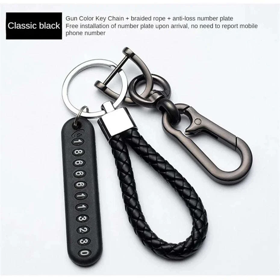 Car Key Ring with Phone Number Plate and Braided Rope - Image 9