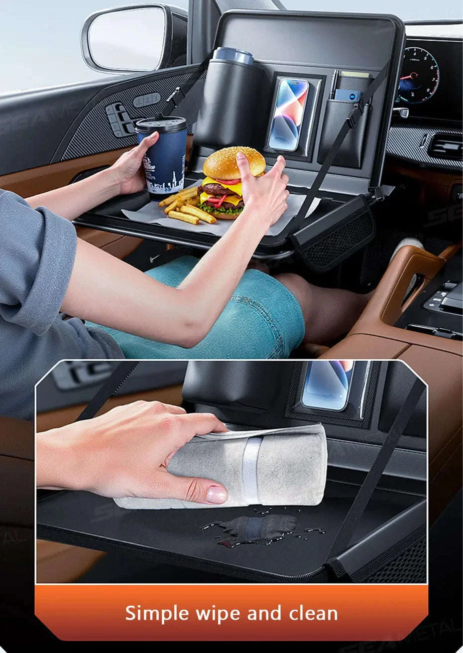Portable Steering Wheel Foldable Tray with Multi-Pocket Storage - Image 14