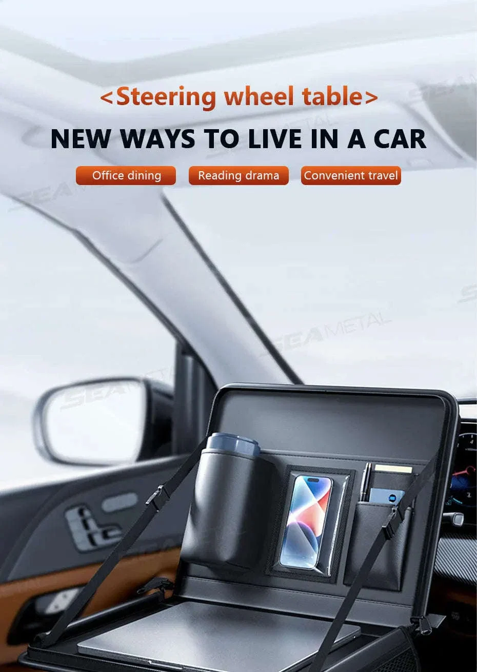 Portable Steering Wheel Foldable Tray with Multi-Pocket Storage - Image 7