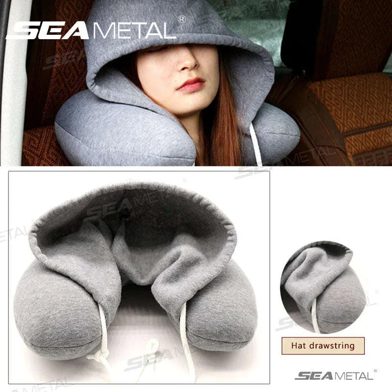 Portable U-Shape Travel Neck Pillow with Hood
