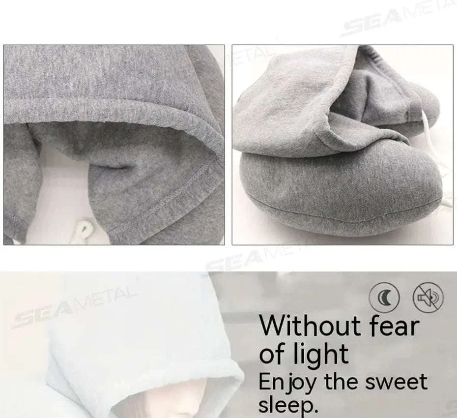 Portable U-Shape Travel Neck Pillow with Hood - Image 14