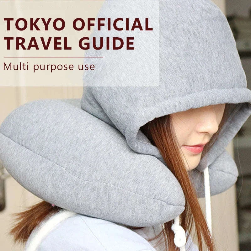 Portable U-Shape Travel Neck Pillow with Hood - Image 2