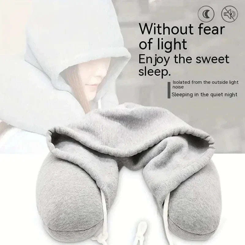 Portable U-Shape Travel Neck Pillow with Hood - Image 5