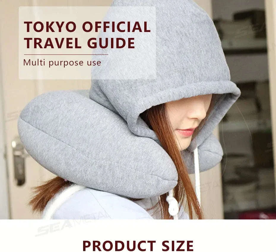 Portable U-Shape Travel Neck Pillow with Hood - Image 7