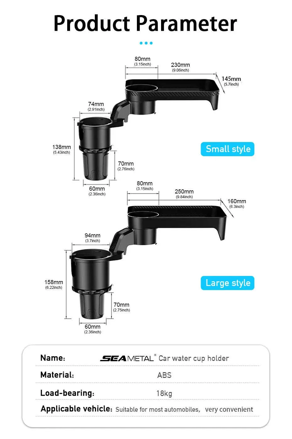 Premium Car Cup Holder Expander with Tray - Image 14