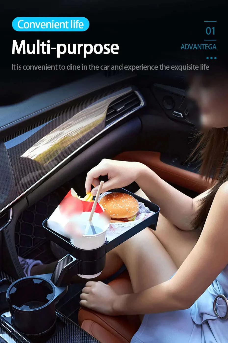 Premium Car Cup Holder Expander with Tray - Image 9