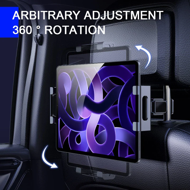 Telescopic Car Tablet Holder for Headrest, 360-Degree Rotation, Universal 4-12.9 in - Image 3