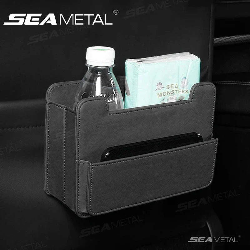Tiny Car Trash Can with Pocket, Waterproof PU Leather