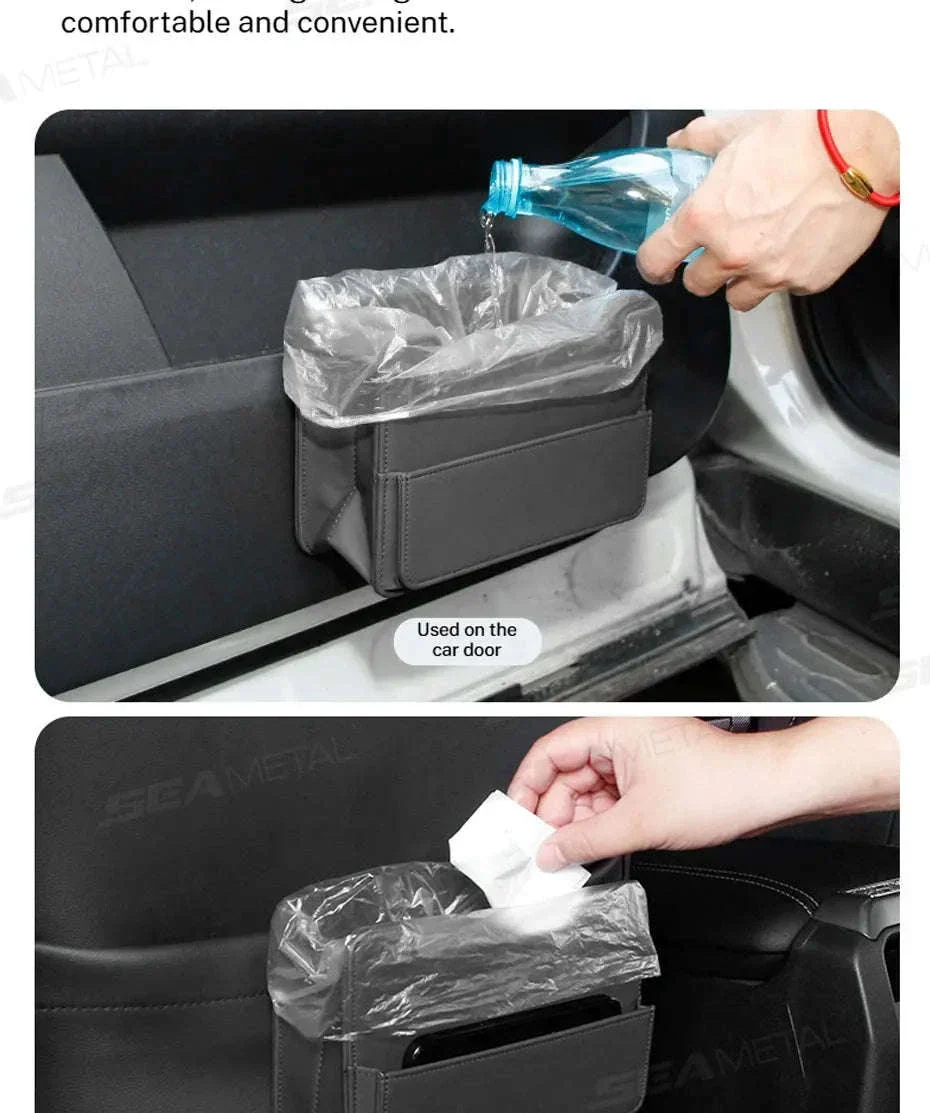Tiny Car Trash Can with Pocket, Waterproof PU Leather - Image 11