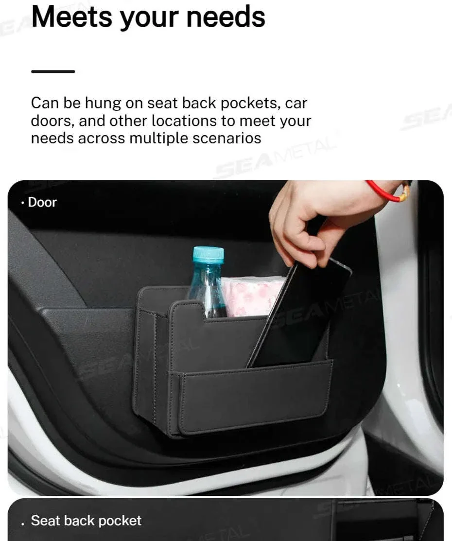 Tiny Car Trash Can with Pocket, Waterproof PU Leather - Image 14