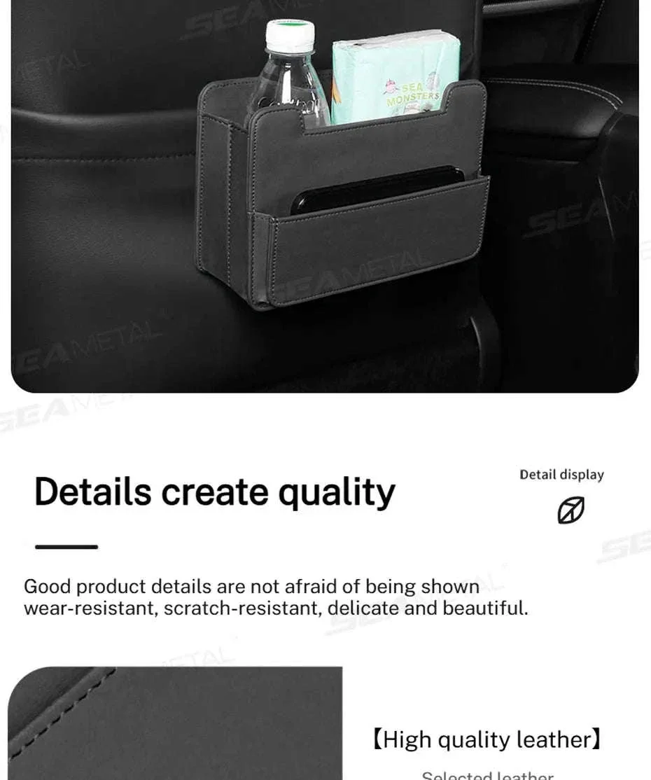 Tiny Car Trash Can with Pocket, Waterproof PU Leather - Image 15