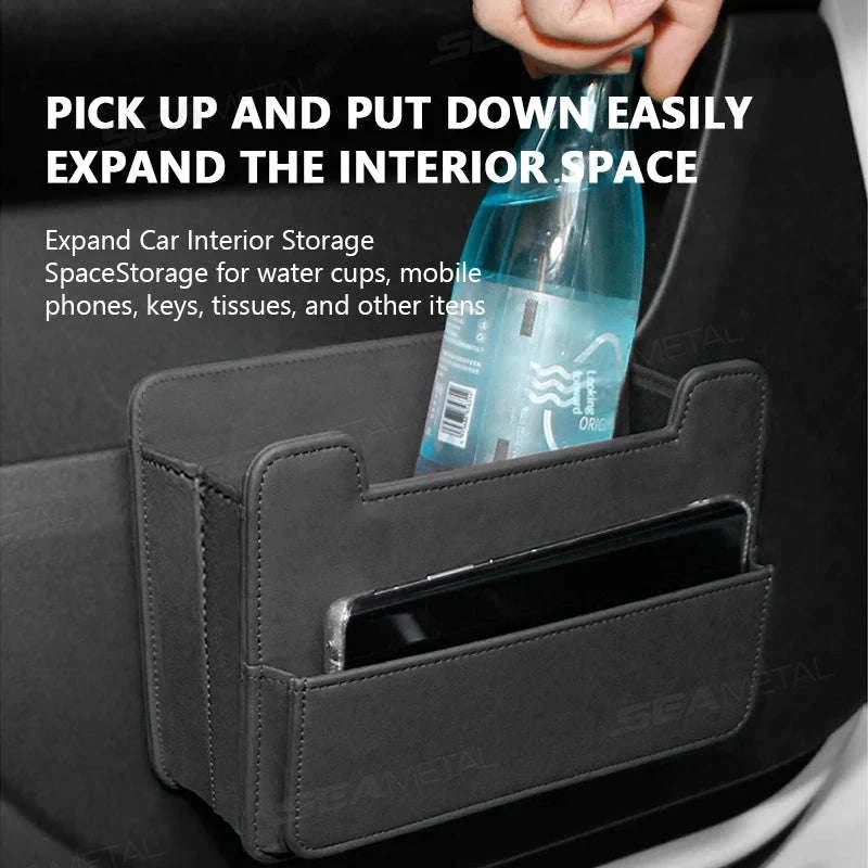 Tiny Car Trash Can with Pocket, Waterproof PU Leather - Image 2