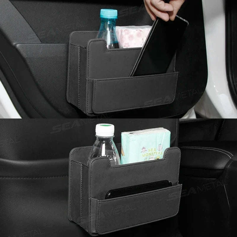 Tiny Car Trash Can with Pocket, Waterproof PU Leather - Image 4