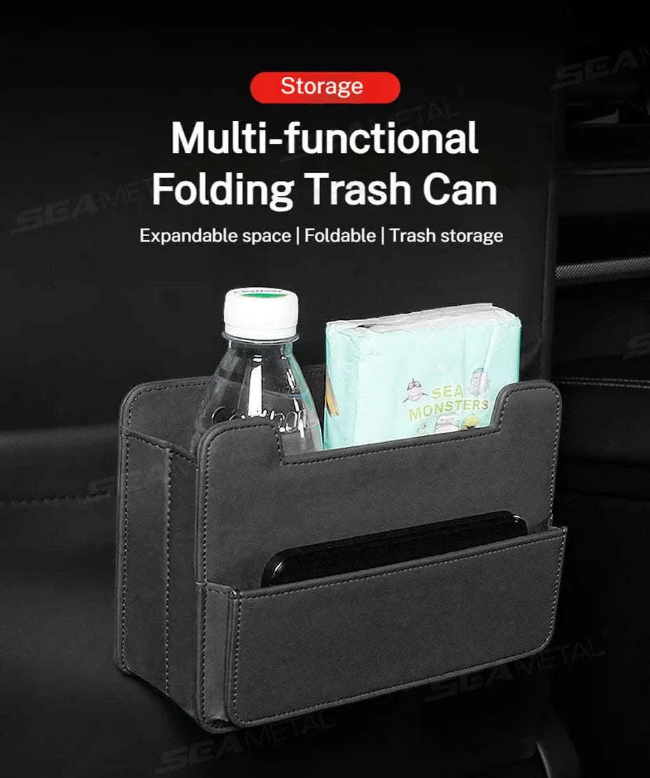 Tiny Car Trash Can with Pocket, Waterproof PU Leather - Image 7