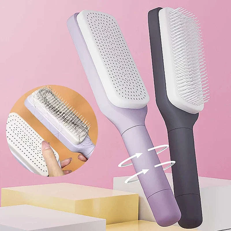 Self-Cleaning Hairbrush with Scalp Massager and Detangler
