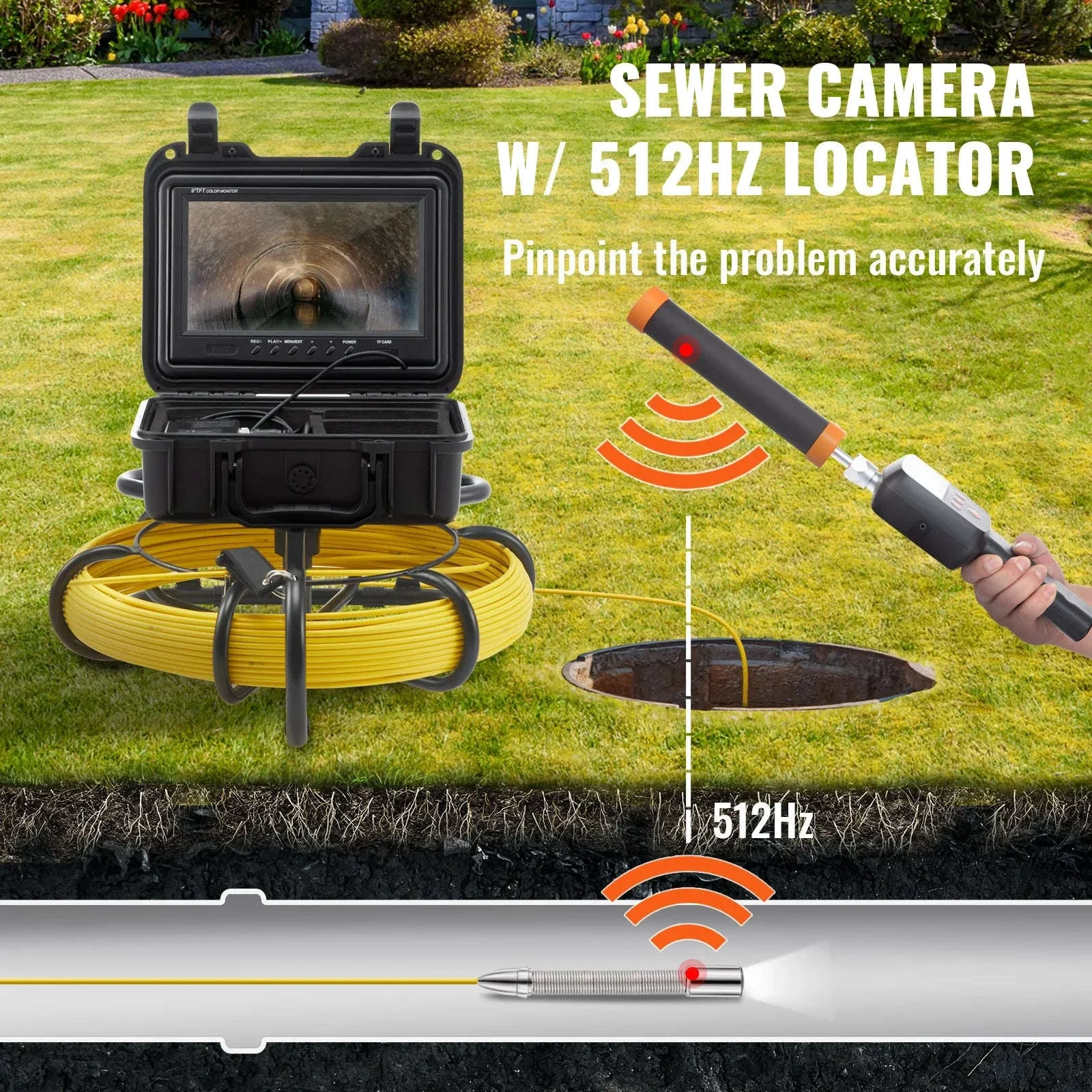 Sewer Camera with 512Hz Locator and 9" Display - Image 5