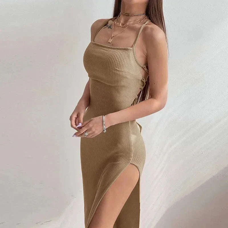 Black Long Bodycon Dress with Backless Halter Neckline - Image 16