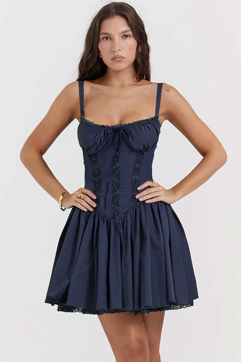 Sexy Lace Print Mini Dress with Square Neckline and Long Sleeves - Image 26