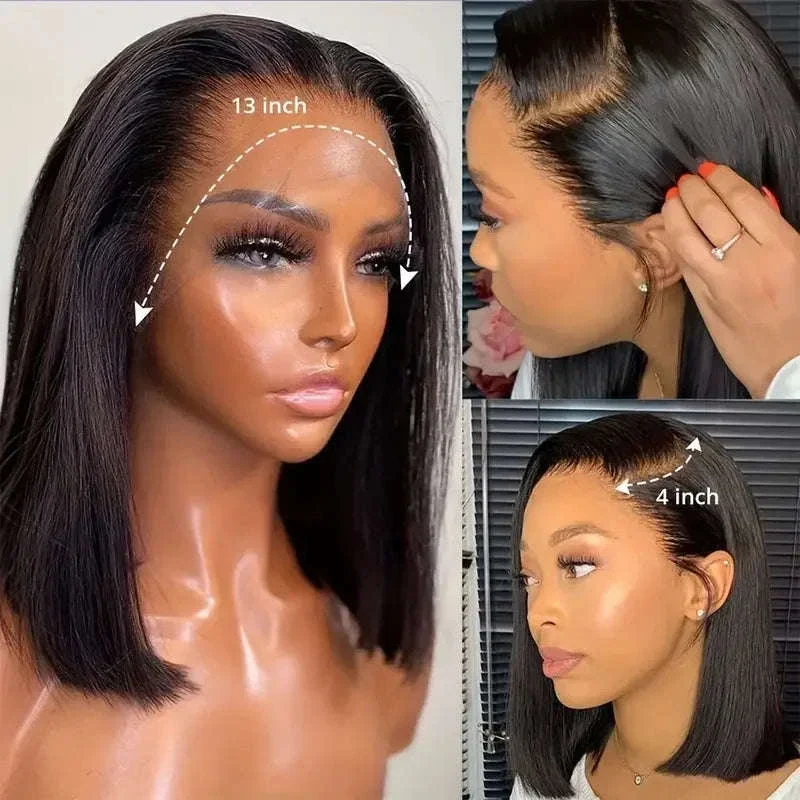 Short Straight Bob Wig Human Hair with Transparent Lace - Image 3
