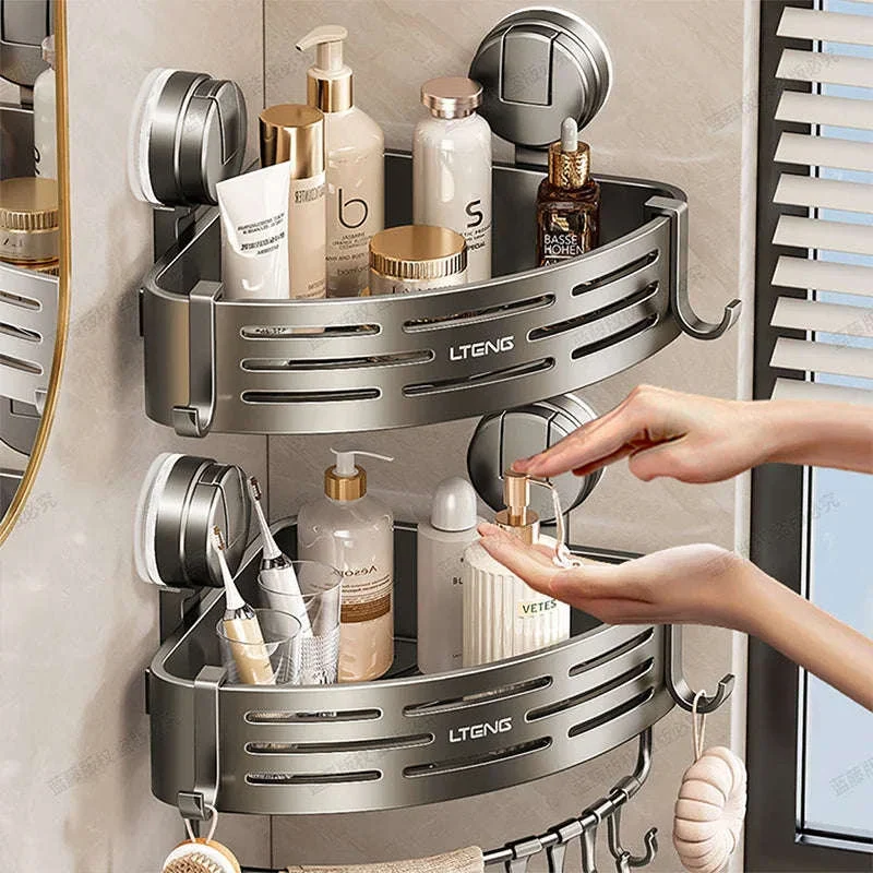 Shower Corner Storage Basket with Suction Mount & Towel Bar