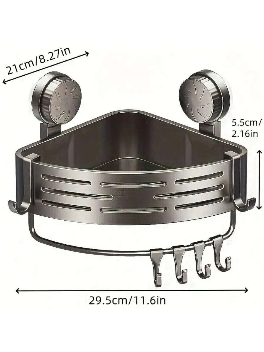 Shower Corner Storage Basket with Suction Mount & Towel Bar - Image 6