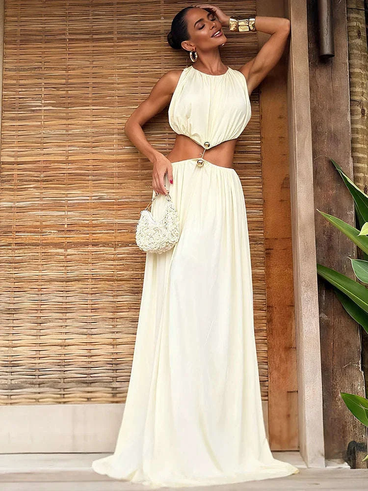 Sleeveless Halter Maxi Dress with Hollow Out Detail - Image 27