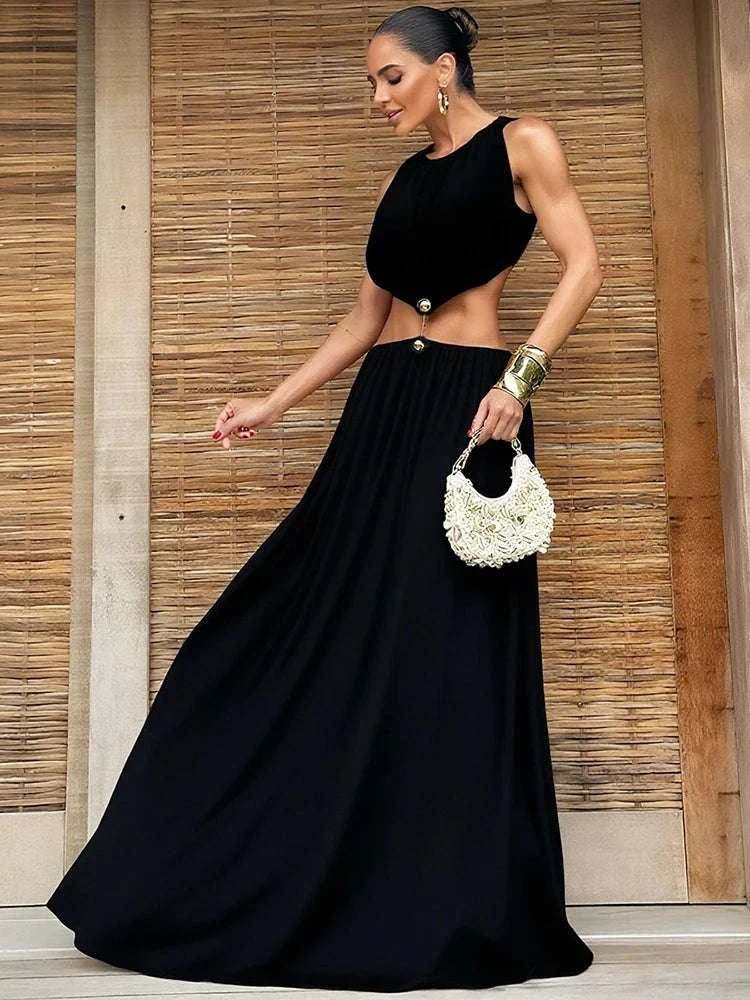 Sleeveless Halter Maxi Dress with Hollow Out Detail - Image 31