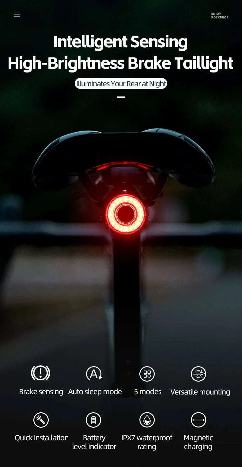 Smart Bike Tail Light with Brake Sensor and USB Rechargeable Waterproof Design - Image 7