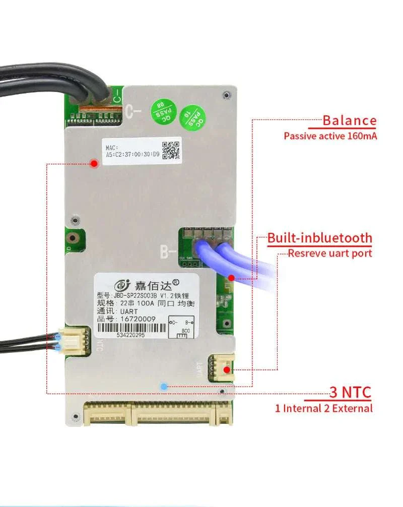 Smart LiFePO4 BMS with Bluetooth Balance Board 40A-100A for E-Bike - Image 12