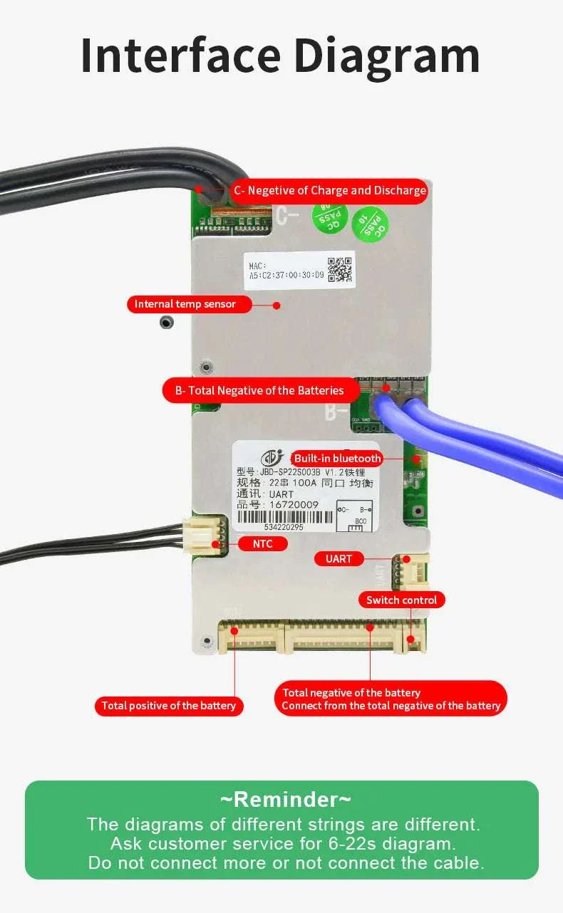 Smart LiFePO4 BMS with Bluetooth Balance Board 40A-100A for E-Bike - Image 14