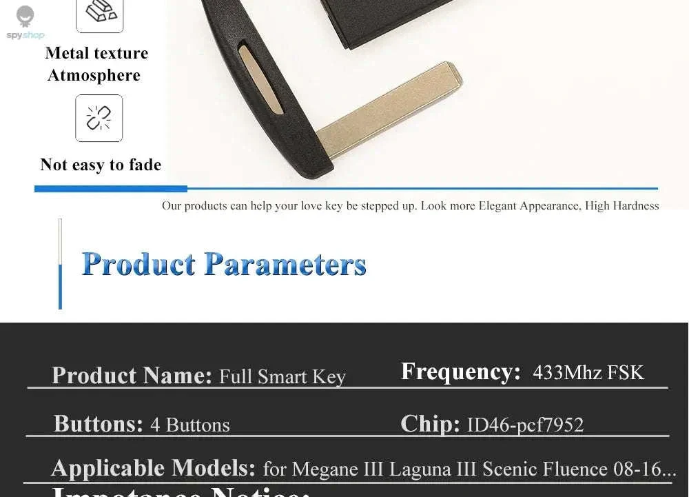 Renault Smart Remote Car Key Fob Replacement 433MHz ID46 Chip - Image 9