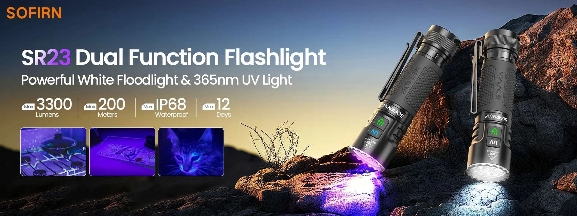 Sofirn SR23 3300LM Dual Light Flashlight with UV 365nm USB-C - Image 7