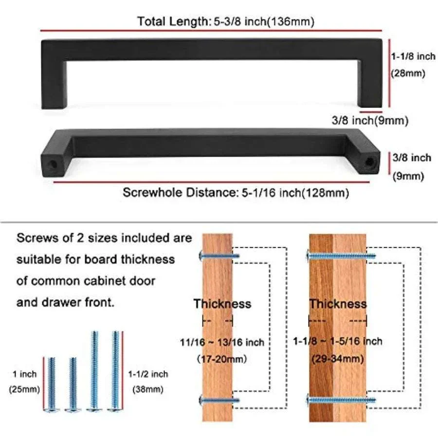 Square Bar Cabinet Handles 5 Inch (128mm) Hole Spacing, 10-Pack - Image 2