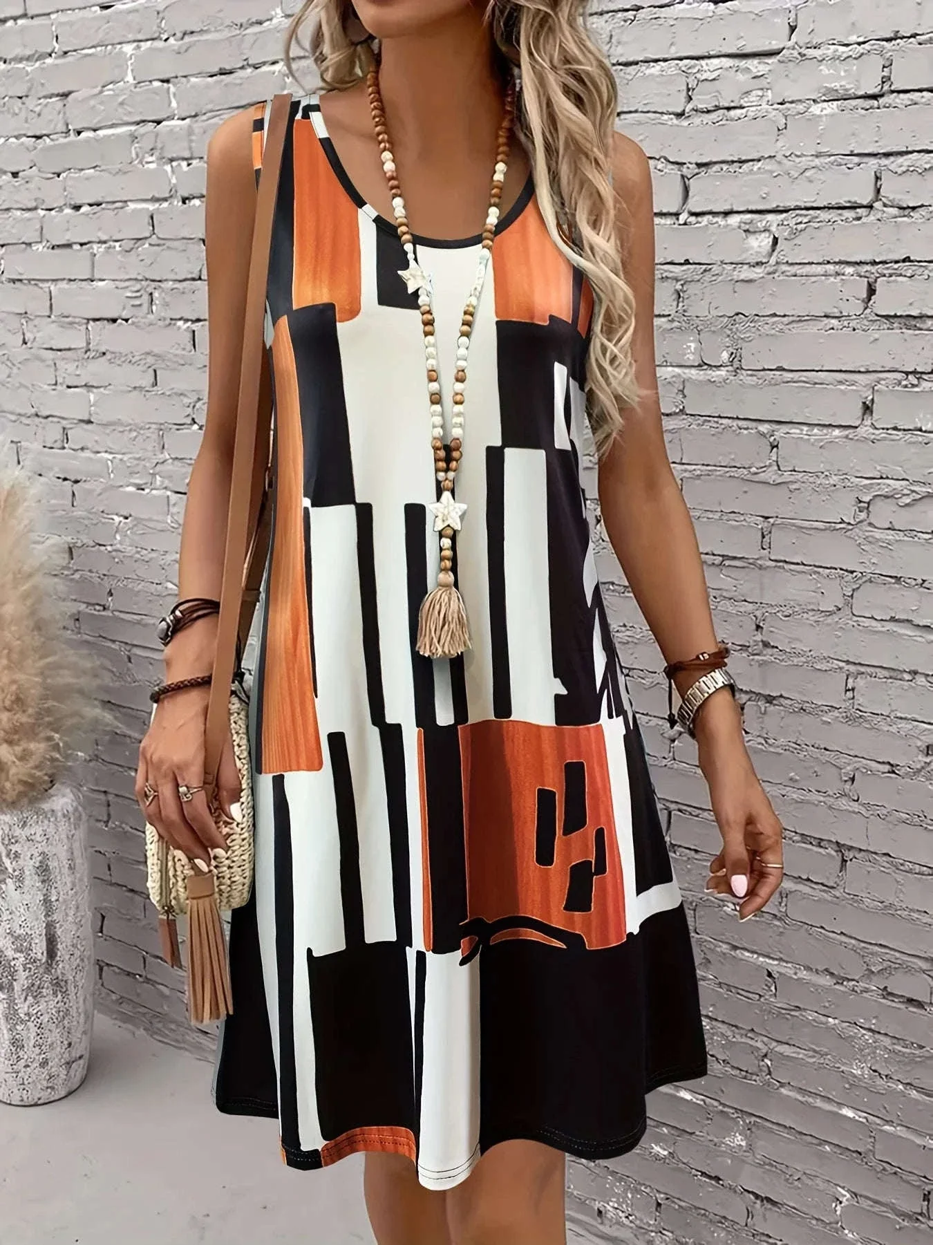 Women’s Geometric Sleeveless Bohemian Midi Dress - Image 12