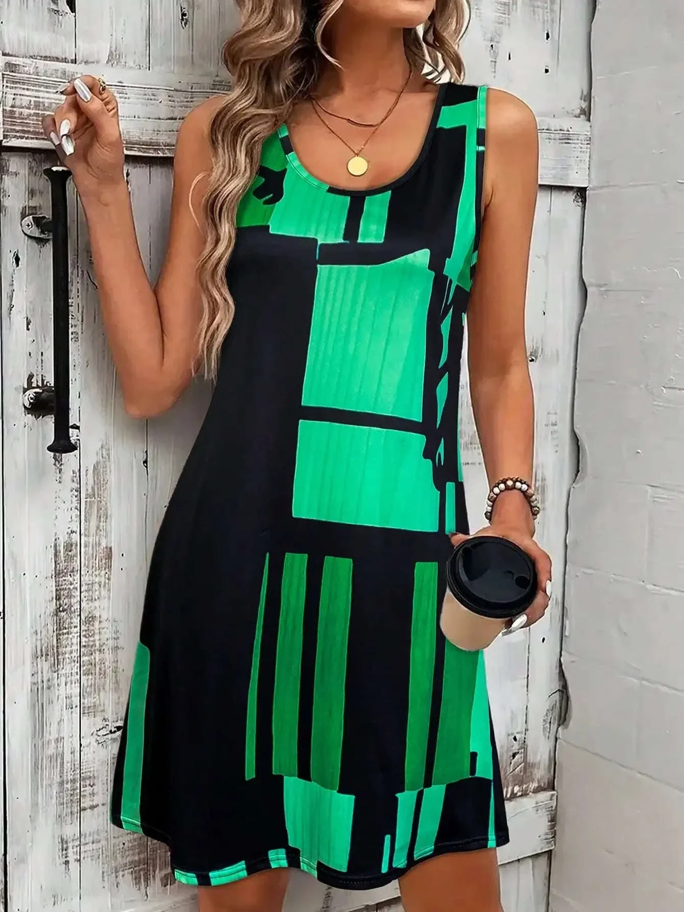 Women’s Geometric Sleeveless Bohemian Midi Dress - Image 14