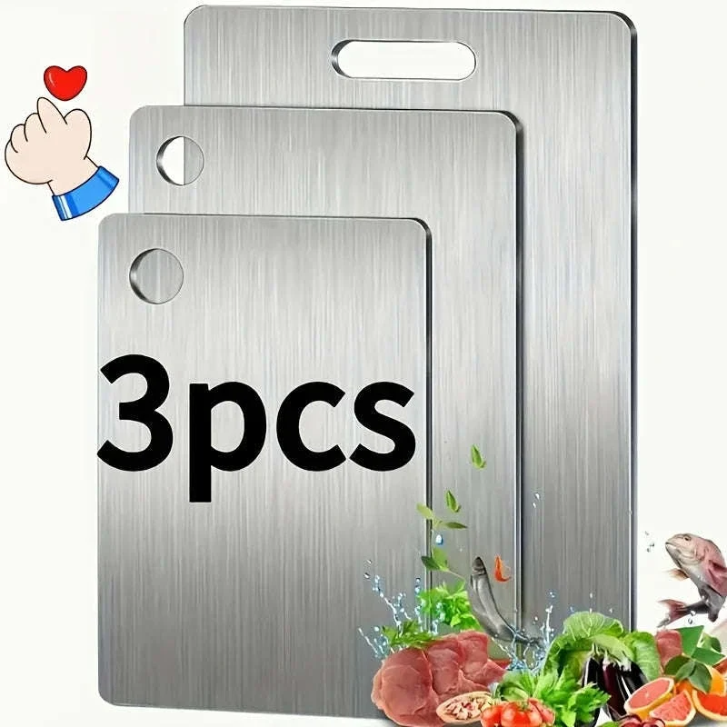 Stainless Steel 3-Piece Cutting Board Set with Non-Slip Feet