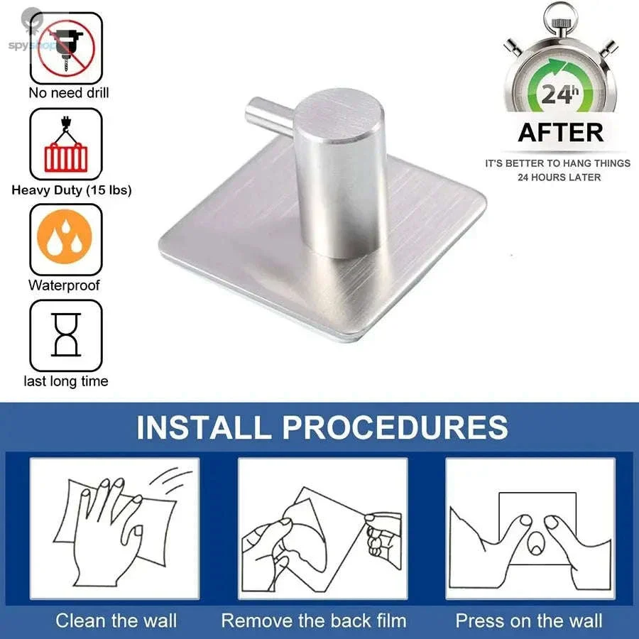 Stainless Steel Adhesive Hooks for Traceless Wall Storage - Image 3