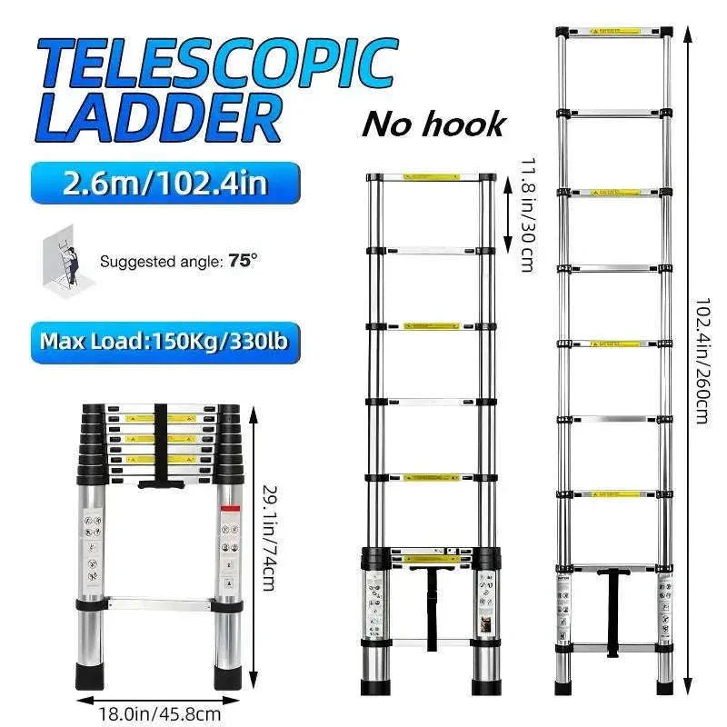 Stainless Steel Telescopic Ladder with Hooks - Image 14