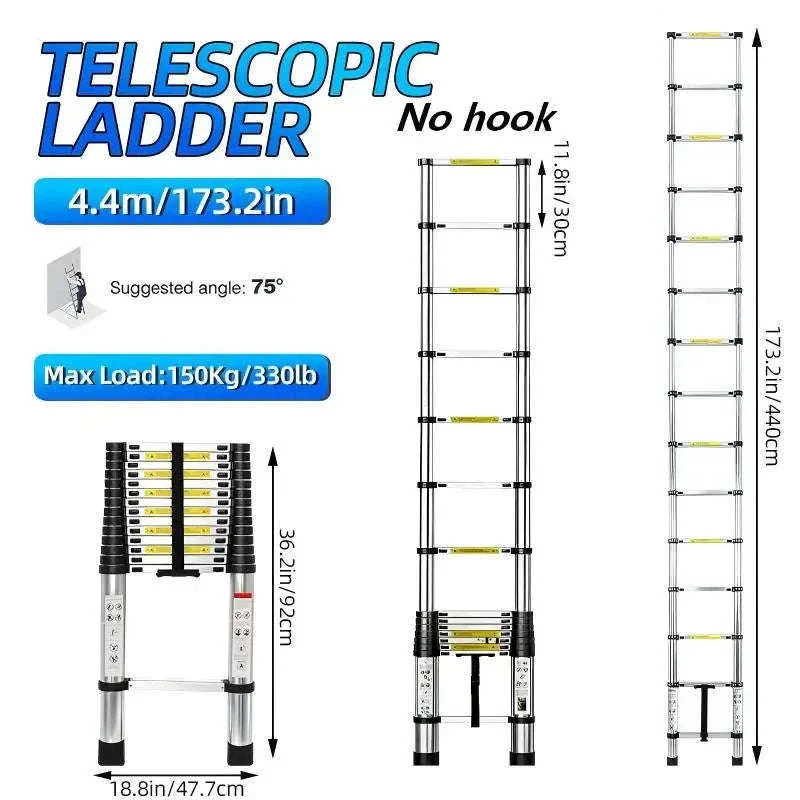 Stainless Steel Telescopic Ladder with Hooks - Image 15