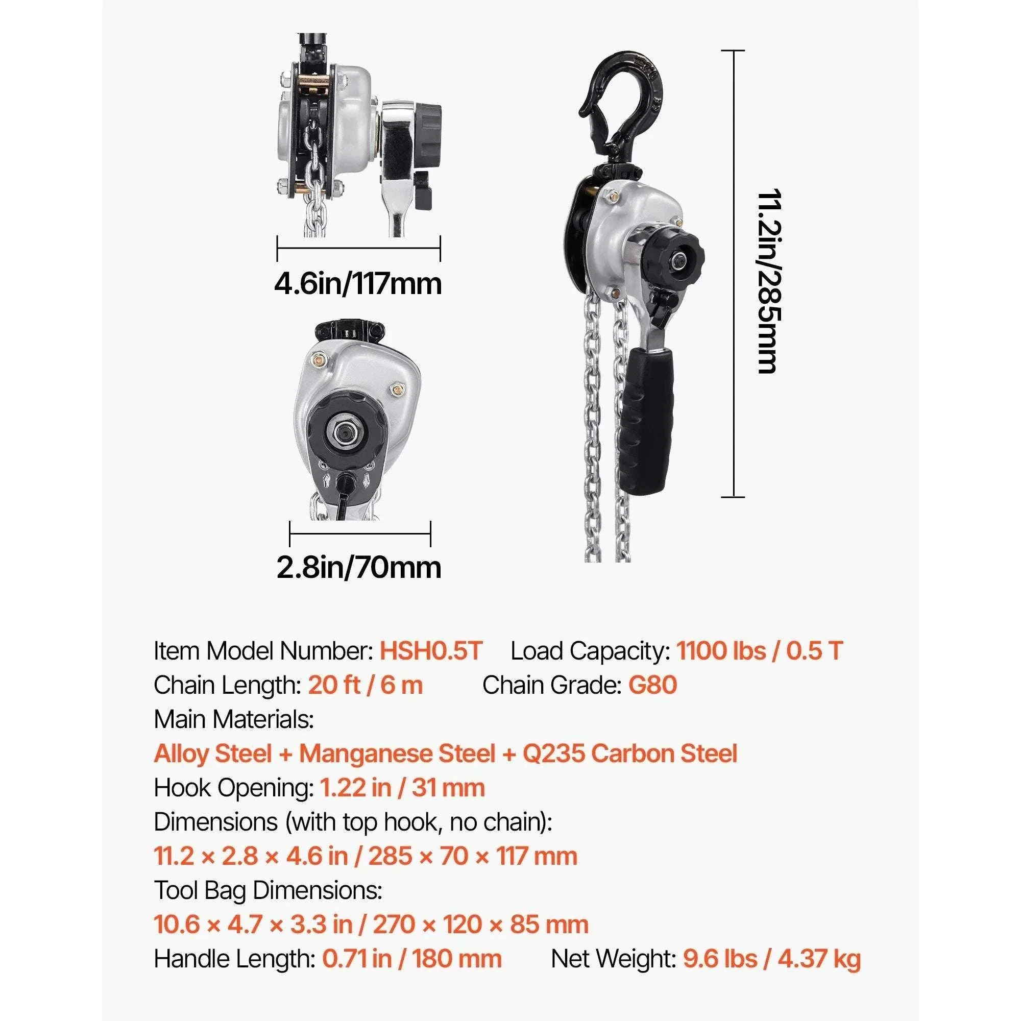 Manual Lever Chain Hoist 0.25–0.5 Ton with Dual Pawl Brake - Image 7
