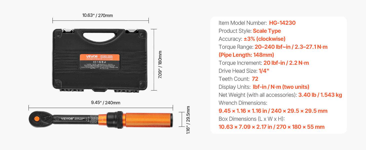 Mechanical Torque Wrench Set 1/4 3/8 1/2 Drive Precision ±3% - Image 27