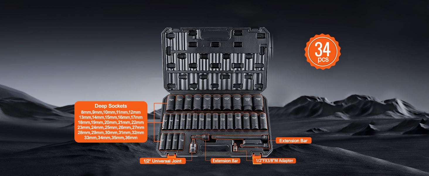 Impact Socket Set SAE & Metric Deep Sockets 23–65 Pieces - Image 11