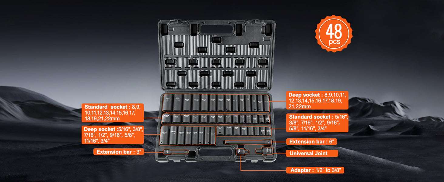 Impact Socket Set SAE & Metric Deep Sockets 23–65 Pieces - Image 12