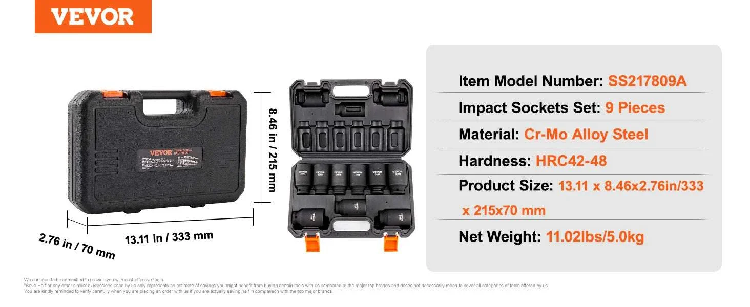 1/2" Drive Deep Impact Socket Set Metric 9-Piece Cr-Mo Steel - Image 14