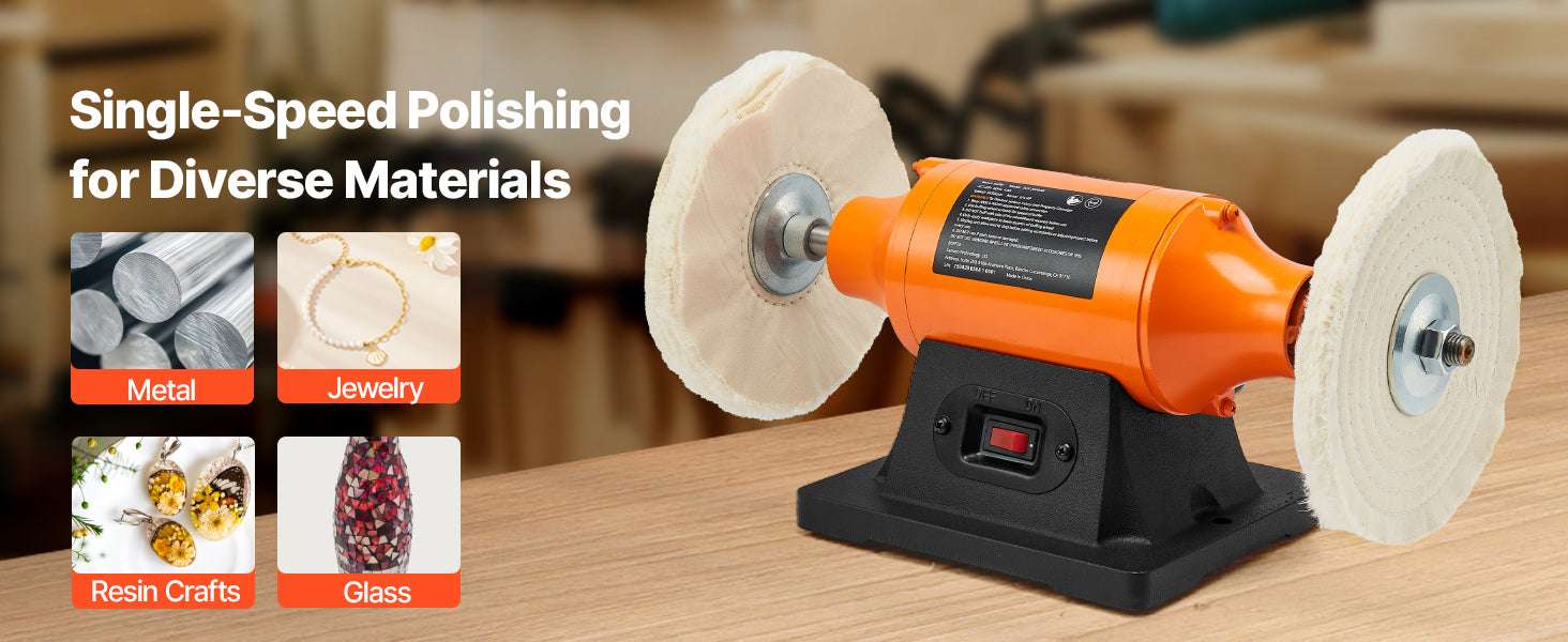 6-Inch Bench Buffer Polisher 1/2HP 3450RPM with Cloth Wheels - Image 9
